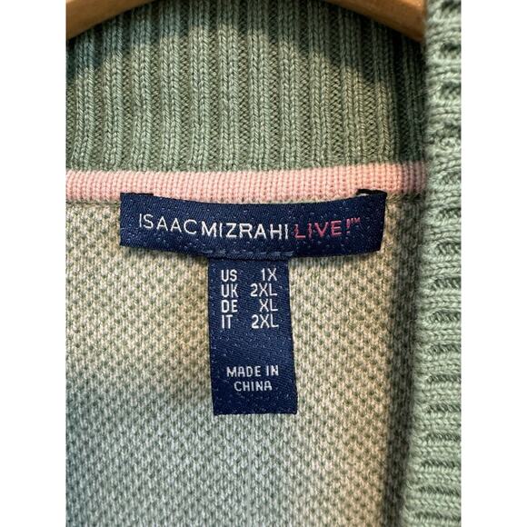 Isaac Mizrahi 1X Green Open Cardigan Dropped Shoulder Ribbed Shawl Collar New - Picture 2 of 11